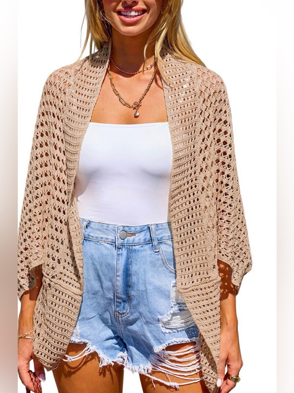 Women's Sandy Beach Khaki Cover-Up Kimono
